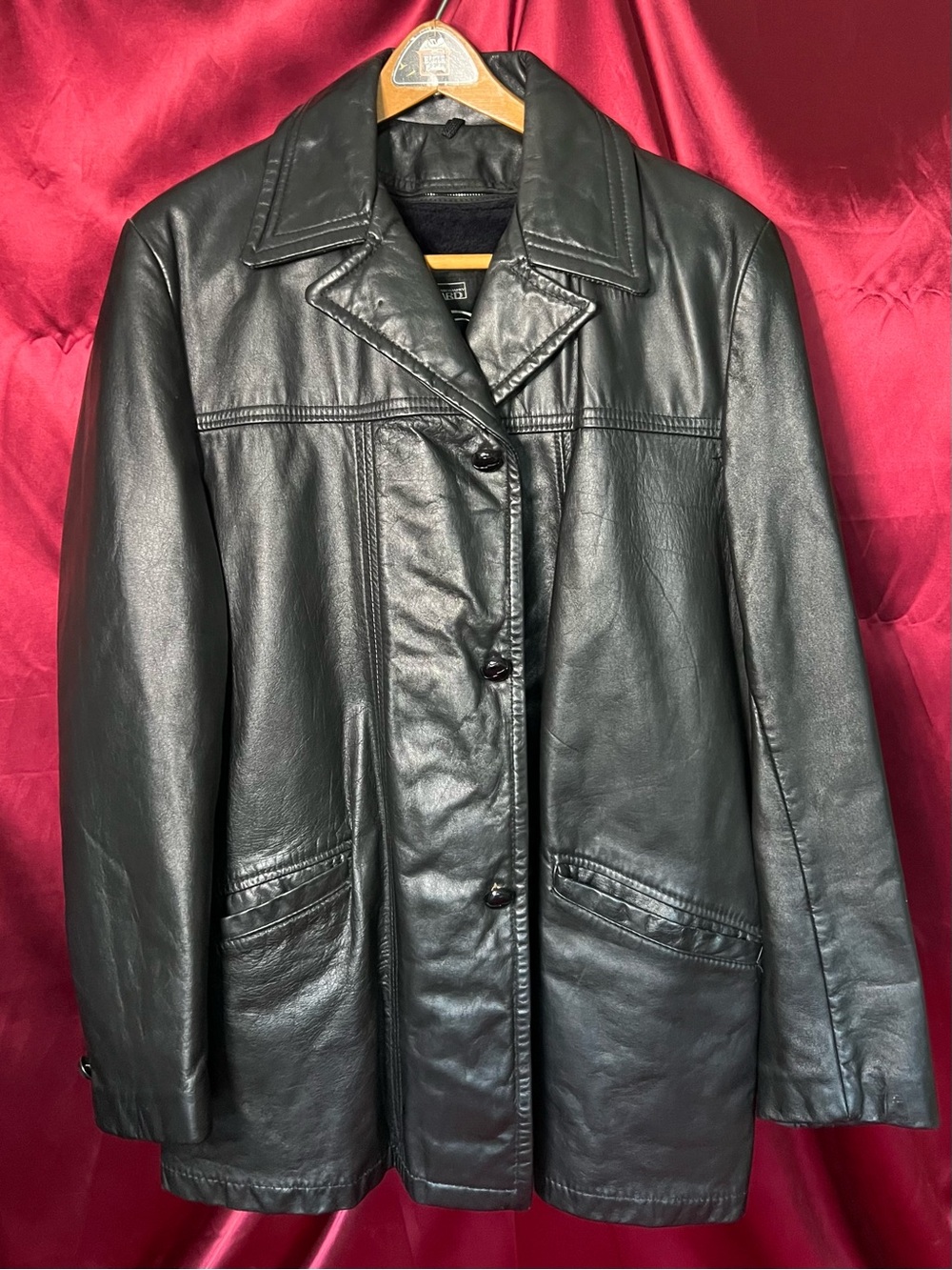 Men's Black Leather Button-Front Jacket